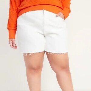Old Navy Shorts Size 22 High Rise Slouchy Straight Frayed Hem White Summer NEW